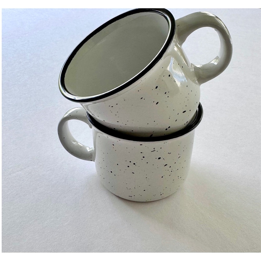 Set of 4 - 4oz‎ Speckled Ceramic White Black Campfire Coffee Mugs - Picture 6 of 11